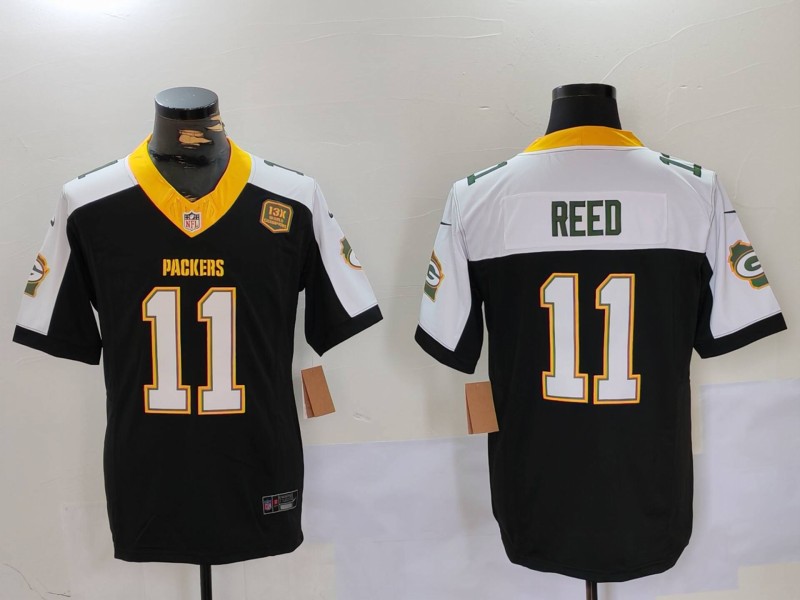 Men's Green Bay Packers #11 Jayden Reed Black/White 2024 F.U.S.E. Home Patch 13 Time World Champions Vapor Untouchable Limited Football Stitched Jersey